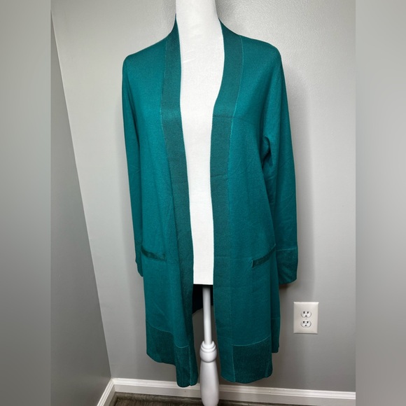 Chico's Cardigan Sweater - Green Longline Open Front (Size M) - Picture 3 of 17